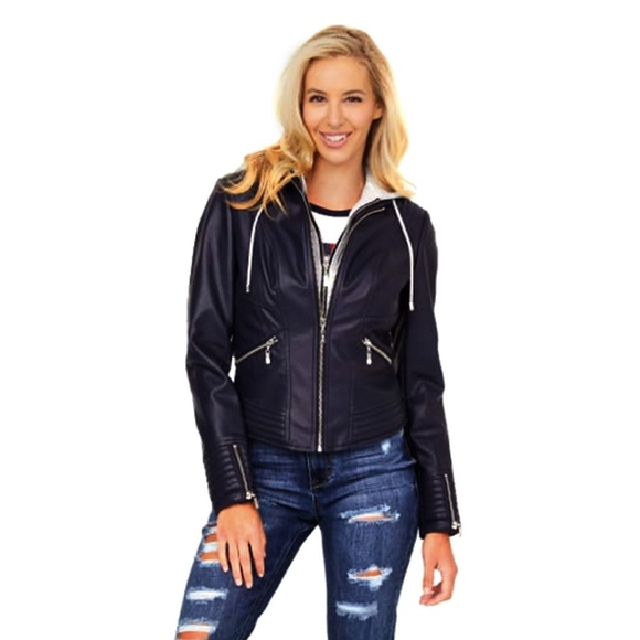 Guess Hooded Faux-Leather Jacket NWT - Picture 6 of 8